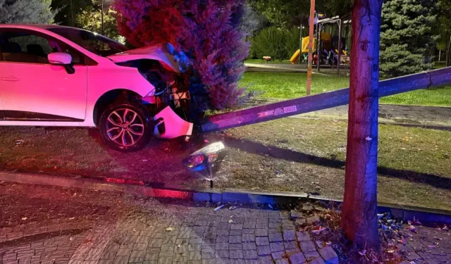 Hızını alamadı elektrik direğine çarptı 