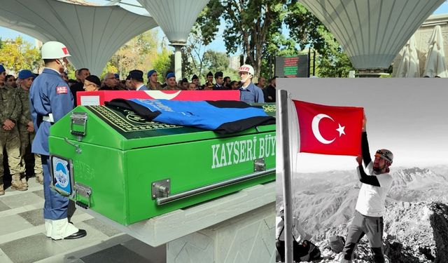 Erciyes’te hayatını kaybeden dağcıya son veda! Tabutuna arama kurtarma ceketi konuldu
