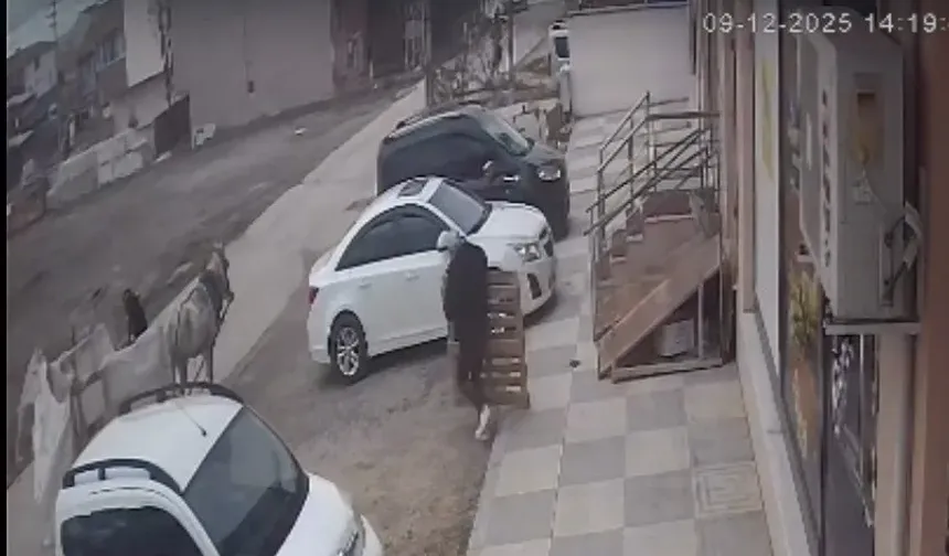  Bina önünden malzemeleri izinsiz alan şüpheliler kameraya yakalandı